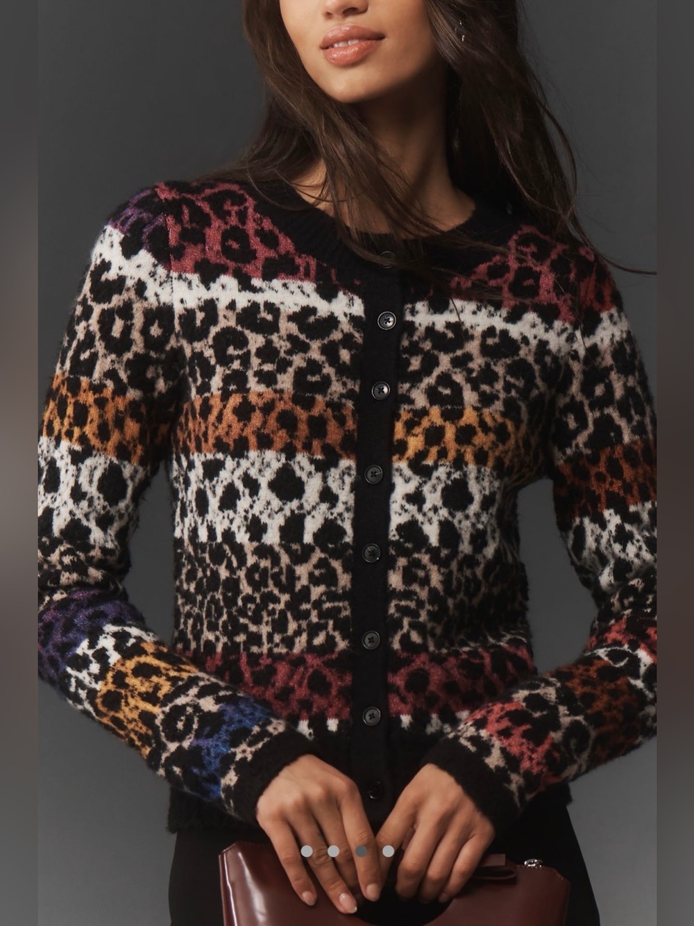 Maeve crew neck animal print cardigan sweater
